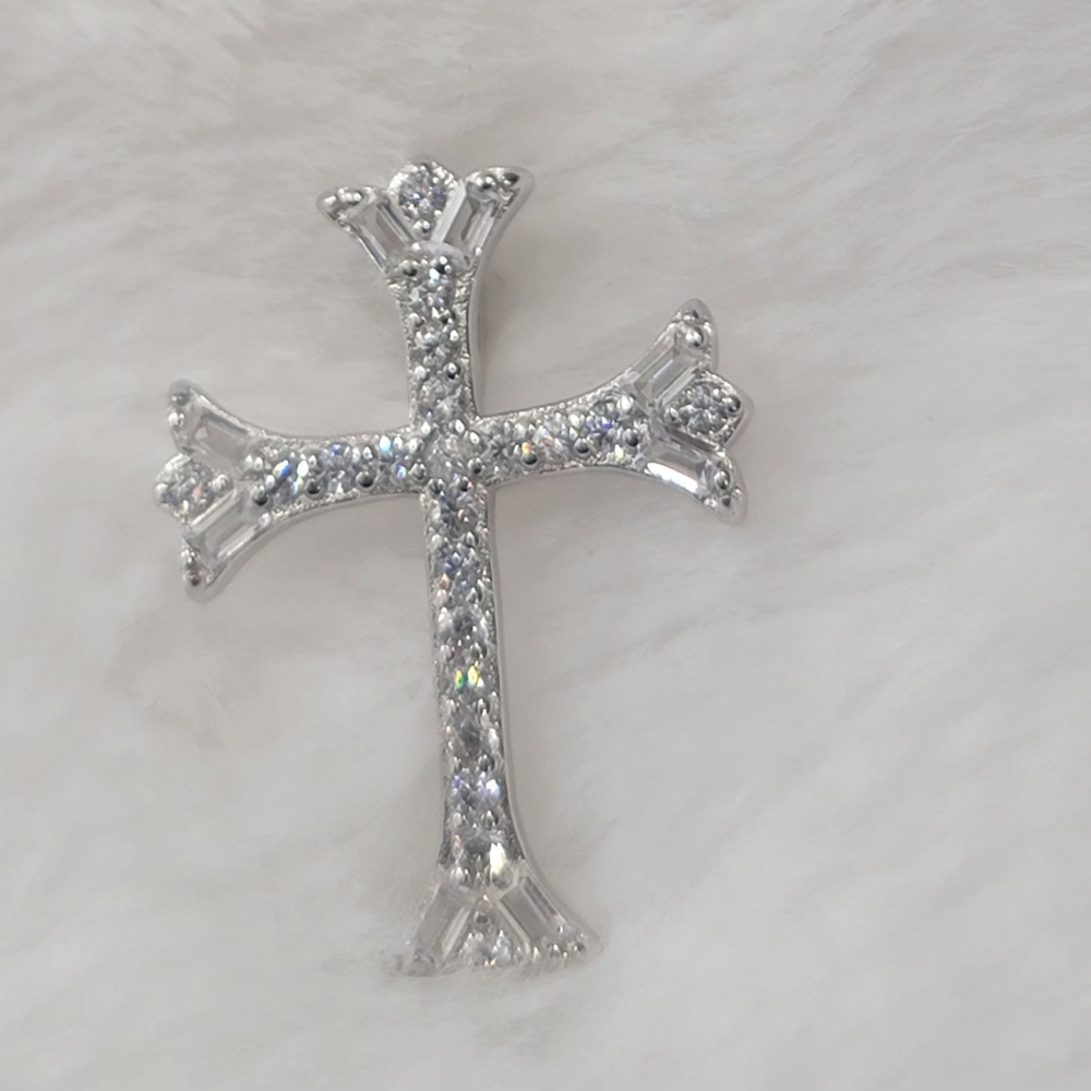 Sterling Silver Cross Pendant with Crystals